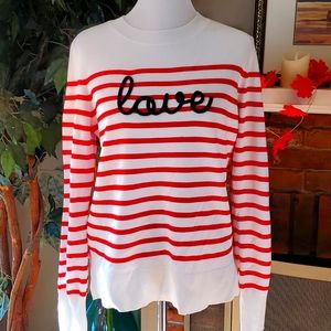 Comfy striped applique graphic love sweater
